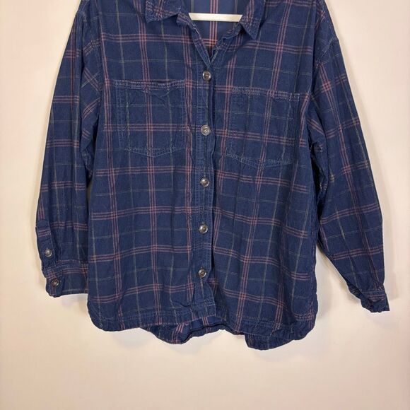 Madewell Navy Blue with Pink Plaid Corduroy Button Down Front Shirt Jacket Large - Picture 4 of 6